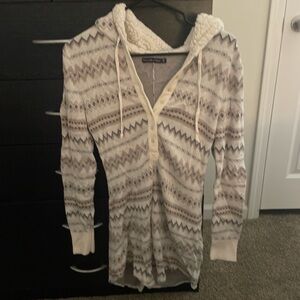 Abercrombie & Fitch Cream and Brown Hooded Cardigan